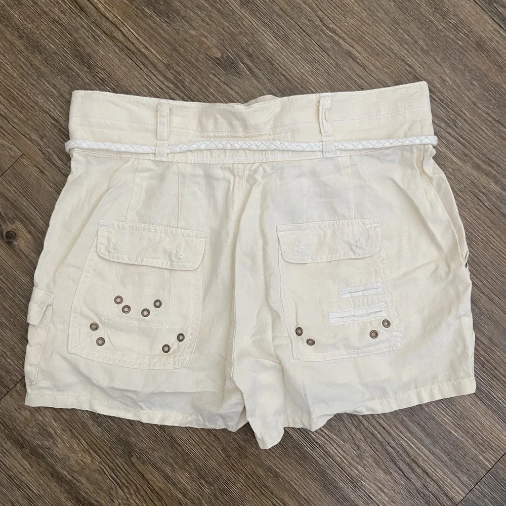 Da-Nang Cream Eyelet Sequins Silk Cotton Cargo Shorts Size Small S